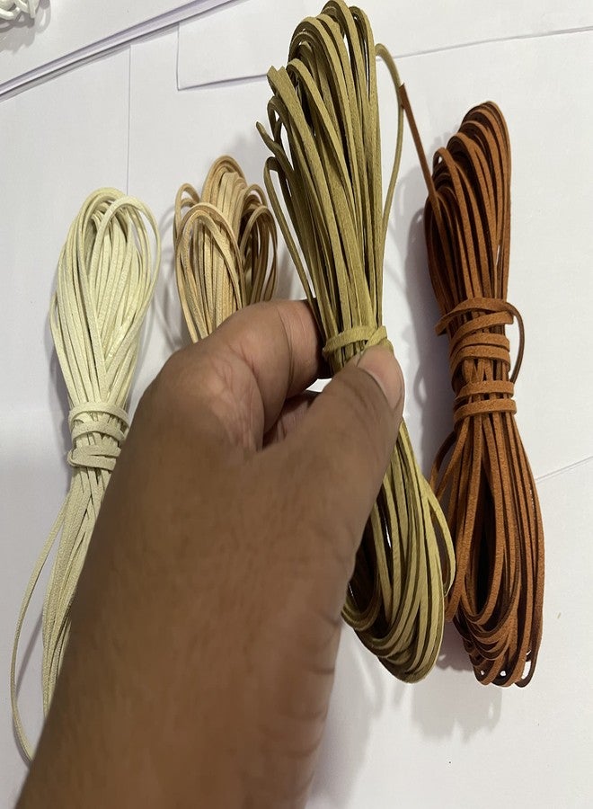 OMX Size - 3mm x1.4mm Faux Flat Suede Cord String Korean Leather Lace Beading Thread, 4 Colour Combo (2 Mtr Each Colour, Total 8 Mtr, Off White, Beige, Lt Beige, Brown) - Image 2